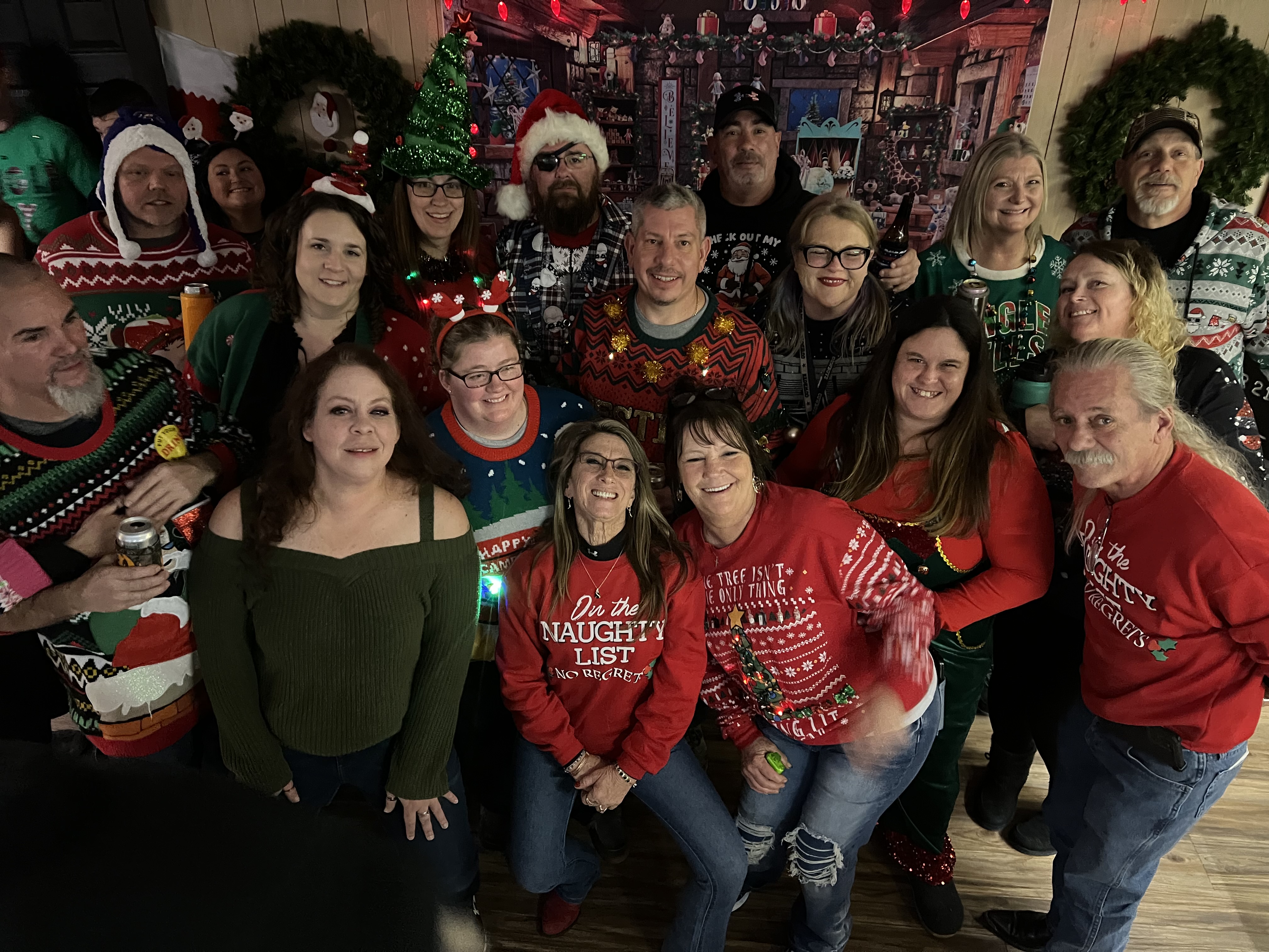 Christmas party group photo at Indian Acres