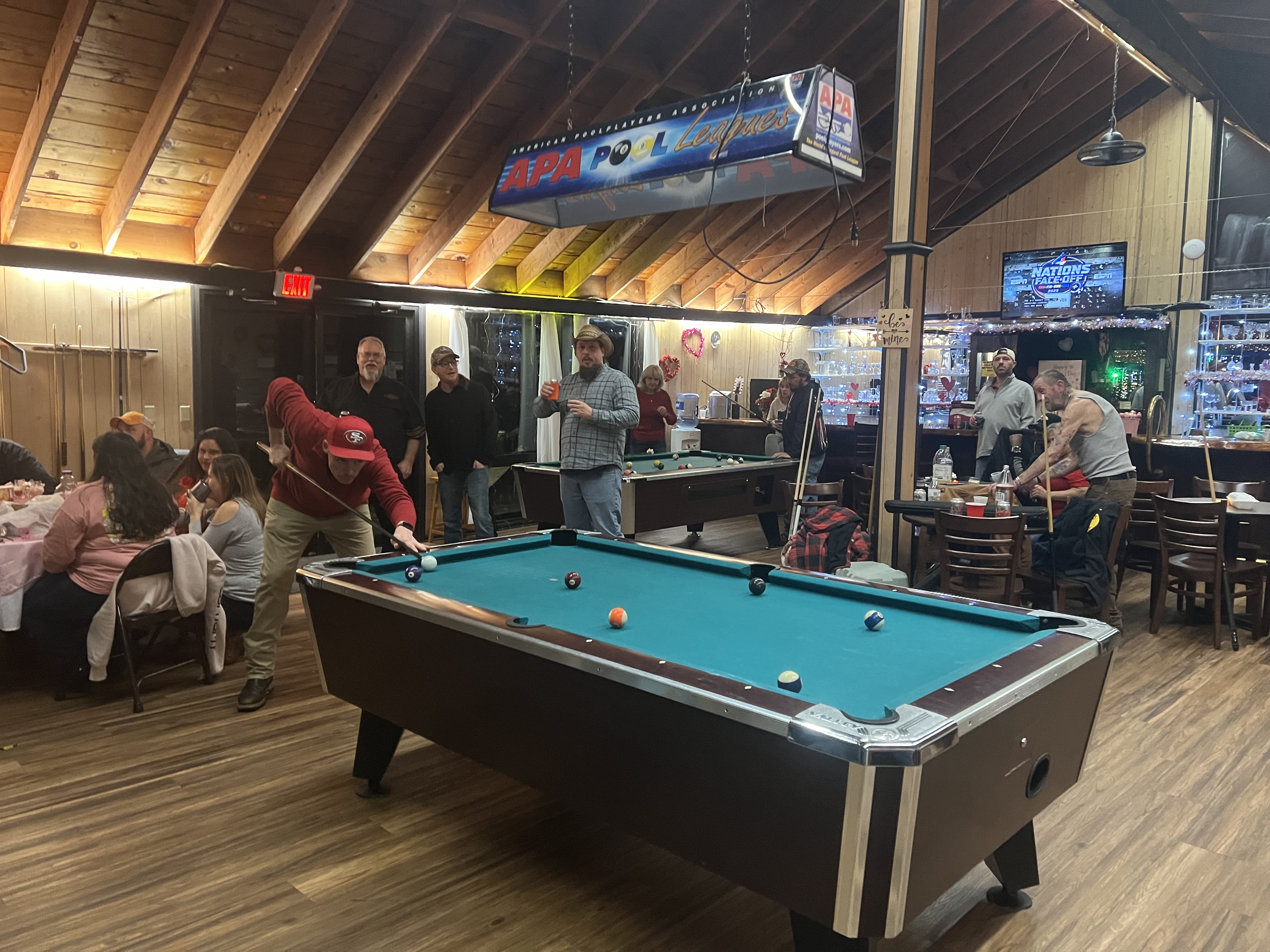 Pool table and bar area inside the Indian Acres clubhouse